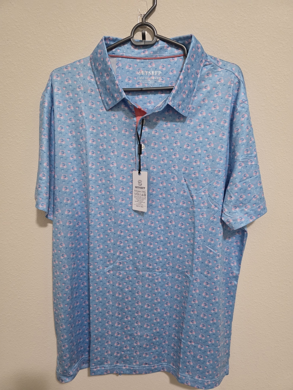 Source Unknown Sky Blue Short Sleeve Polo with Micro Print - Men